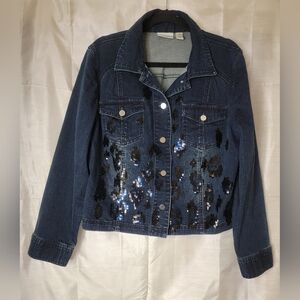 Chico's Denim Jacket with Sequin/Animal Print Accents